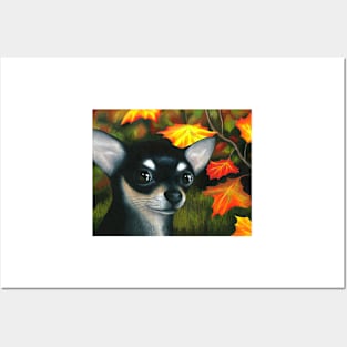 Black Chihuahua Dog 101 Autumn Fall Posters and Art